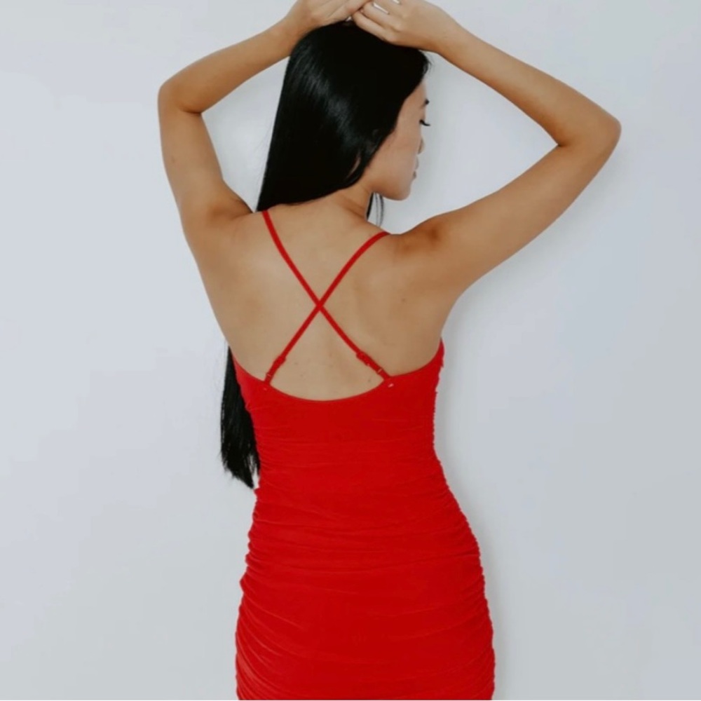 Klassy Network BRAND NEW Red MESH RUCHED BRAMI DRESS SIZE M